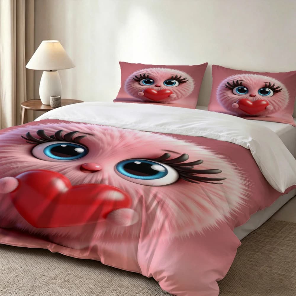 Set di biancheria da letto con stampa digitale ad alta definizione, set copripiumino rosa in peluche con motivo a cuore di animali carini, set copripiumino con stampa floreale grande, include 1 copripiumino + 2 federe, adatto per camera da letto, camera degli ospiti, decorazioni per la casa, set copripiumino + federa in fibra di poliestere, set tre pezzi, biancheria da letto ultra morbida, tessuto spesso, adatto a tutte le stagioni, lavabile in lavatrice, 3 pezzi