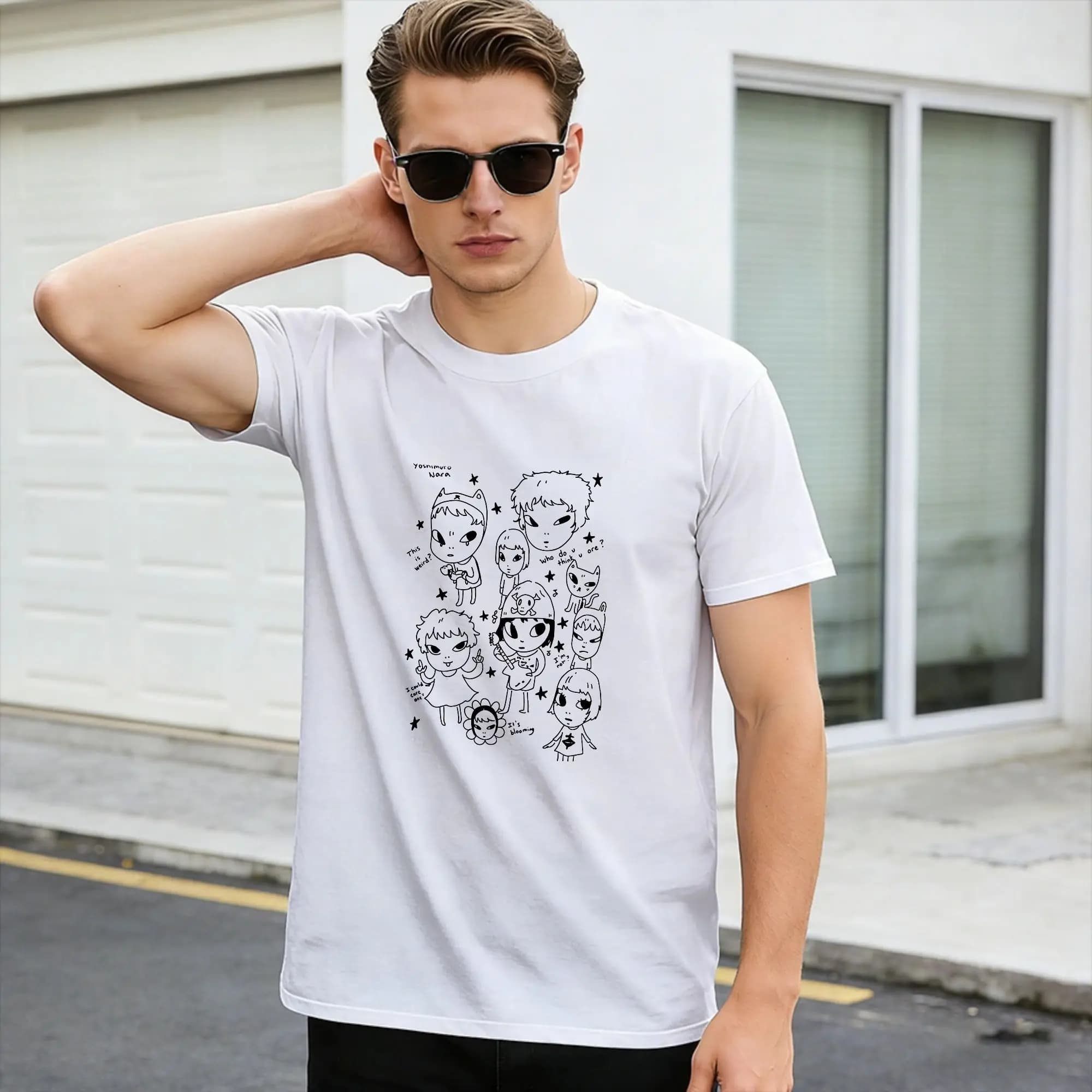 T-shirt Y-Yoshitomo Nara da uomo, T-shirt vintage, T-shirt estive traspiranti alla moda, abbigliamento oversize economico