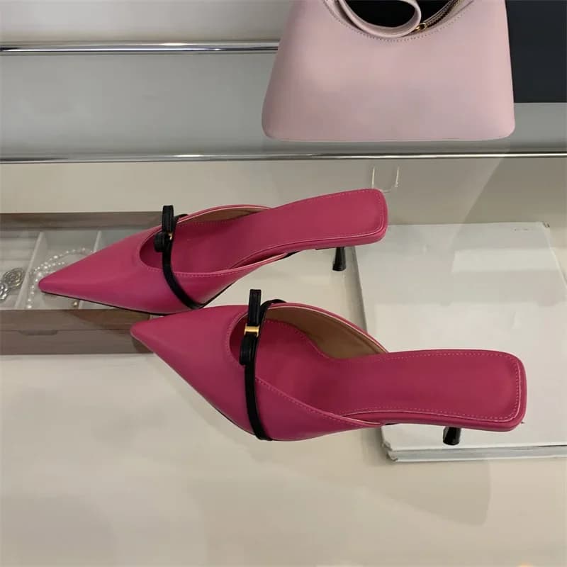 Eilyken Women's Slippers with Butterfly knot style spring design Fashion Low and thin heels Short women's shoes with pointed tip