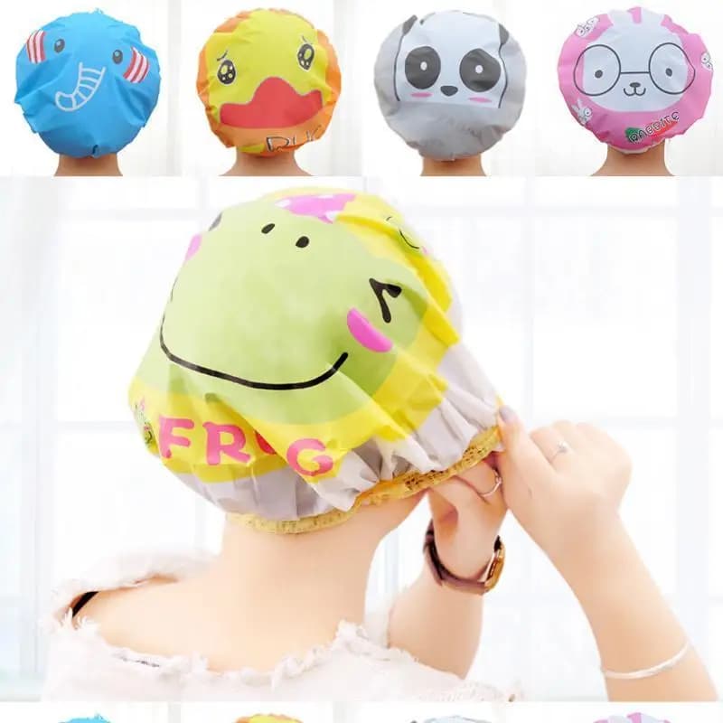 4 pcs/lot casual style beautiful cartoon animated women shower headphones colored bathroom shower hair cover adult bathroom headset waterproof animal