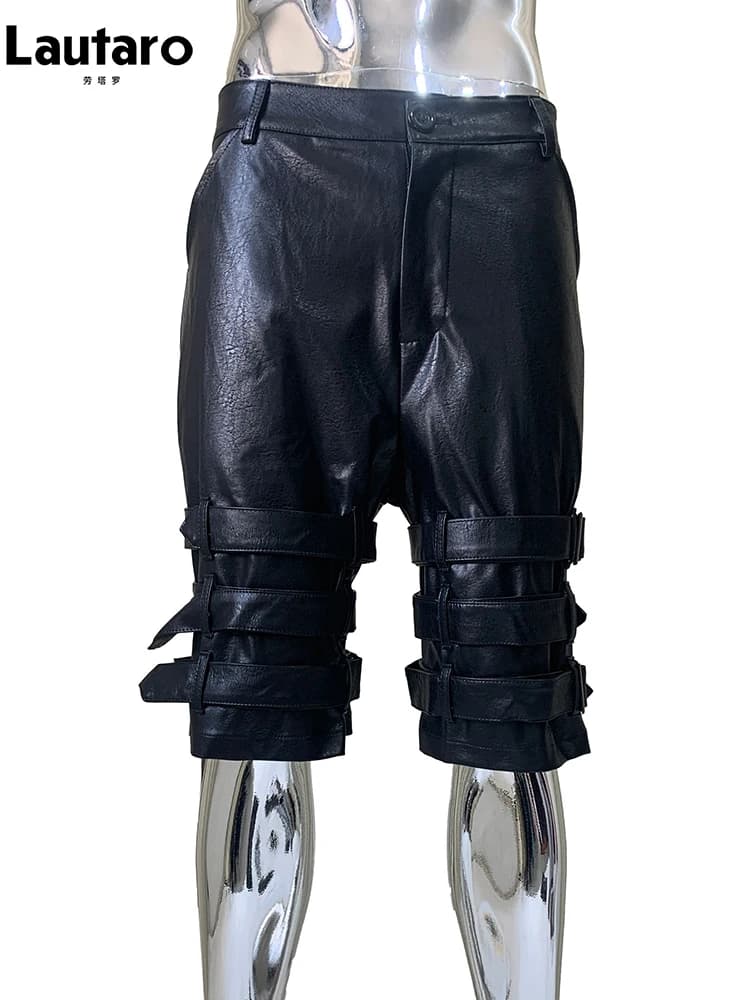 Lautaro Men's Summer Shorts PU Leather Fresh Hard With Many Waist Belts High Short Style punk European Fashion Emo Dresses