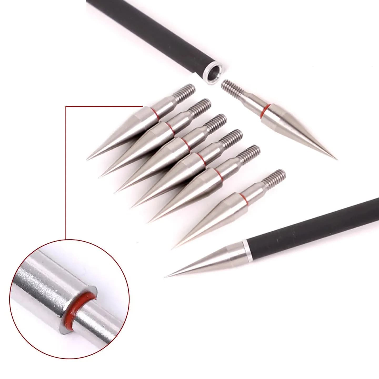 Archery Arrow Head 100Grain Stainless Steel Arrow Points Tips For ID6.2mm Arrow Shaft Broadheads Screw Thread Arrow Accessories