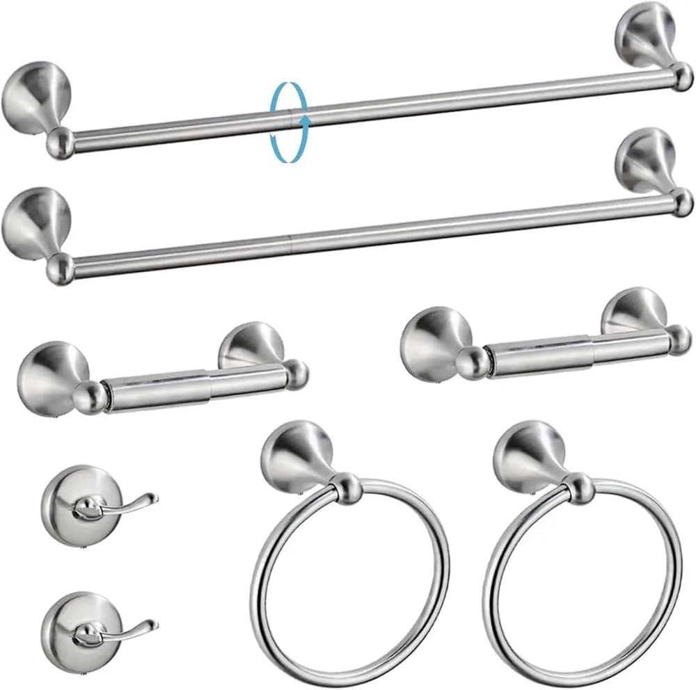 Set di accessori per il bagno da 8 pezzi da 24", portasciugamani regolabile, anelli per asciugamani, porta carta igienica, ganci per accappatoio in nichel spazzolato