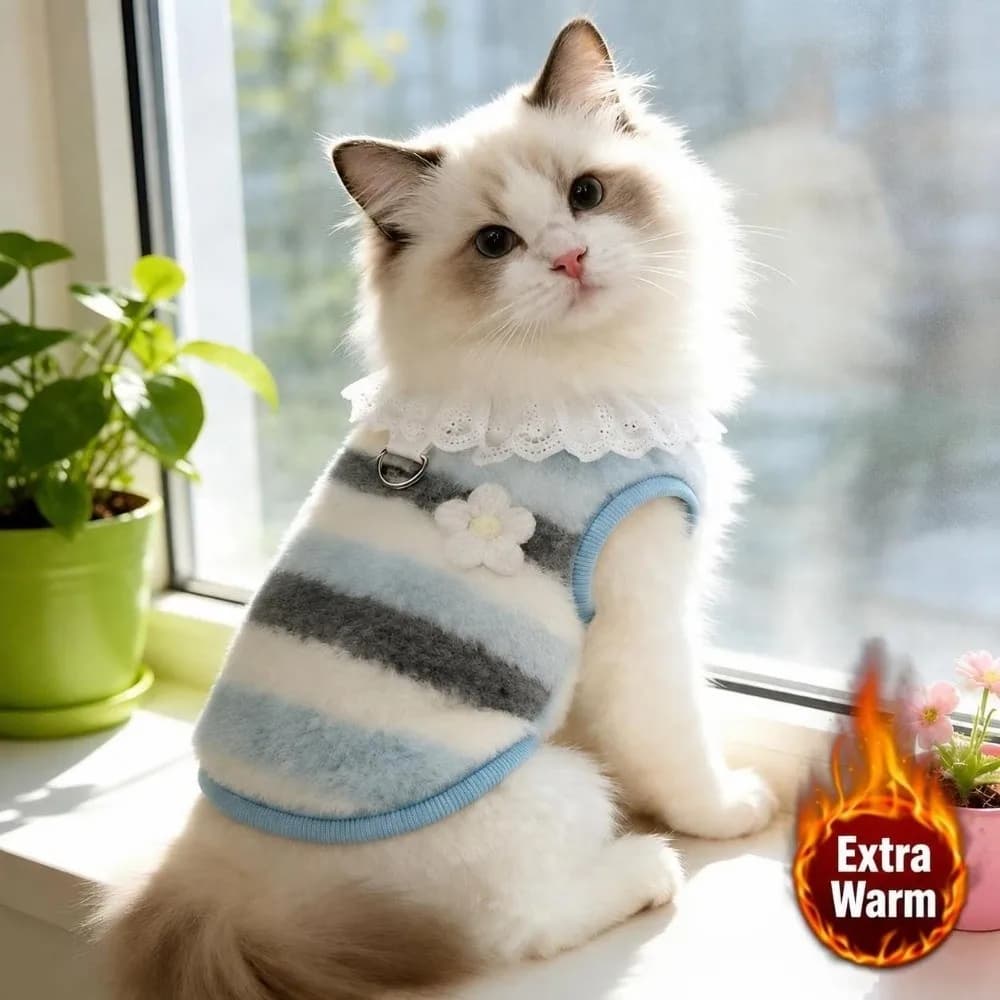 New Soft Dog Sweater Double sided velvet Stripe Cat Hoodies Warmth Design with Leash Hook Pet Clothes Cold Weather
