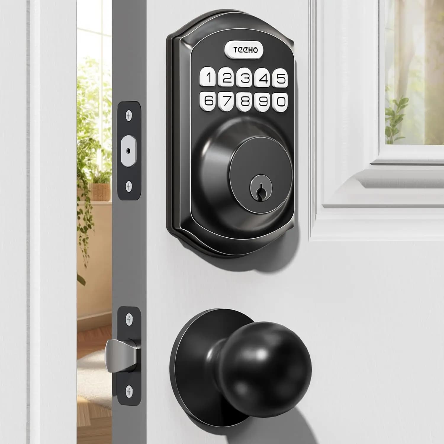 Serratura per Porta Senza Chiave con Maniglia, Catenaccio Elettronico con Tastierino, Chiusura Automatica Intelligente per Sicurezza Domestica, Facile Installazione Nero Opaco