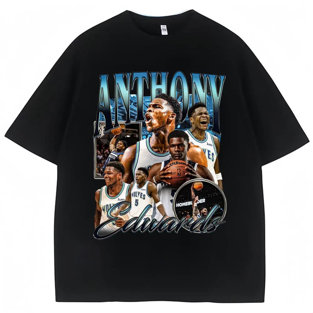 T-shirt grafica vintage Anthony Edwards Abbigliamento da uomo T-shirt regalo per tifosi di basket T-shirt da uomo oversize in cotone