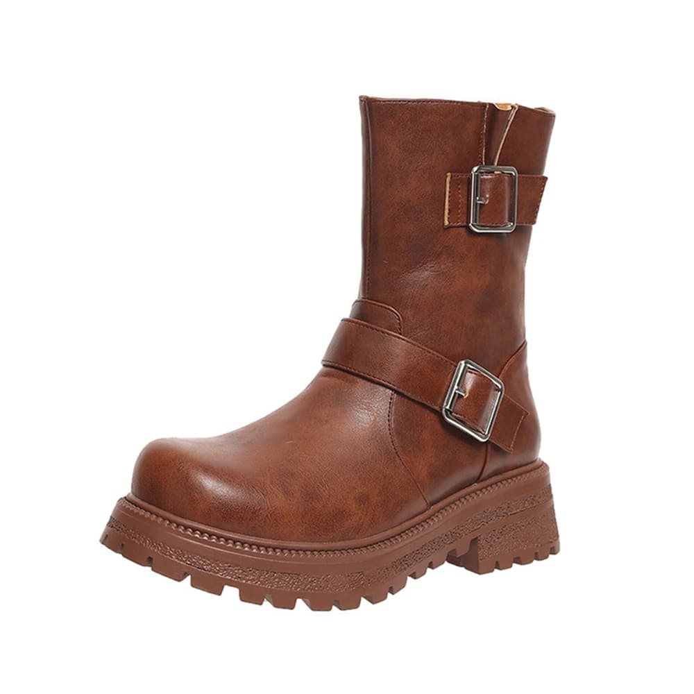 Stivali da combattimento da donna con tacco spesso e caviglia Set alla moda con stivaletti corti con cerniera laterale Scarpe comode da trekking da donna 862-5