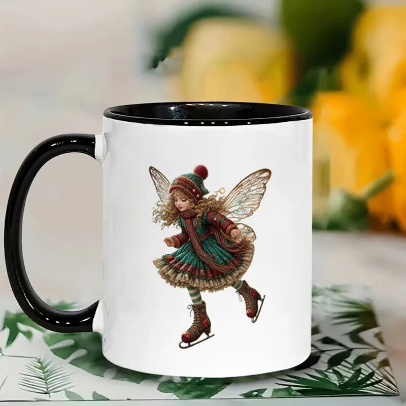 Cute Christmas Fairy Ice Skating Colorful Print Ceramic Coffee Mug 11oz 350ml Personalized Custom Mug Microwave Safe Cute Aesthe