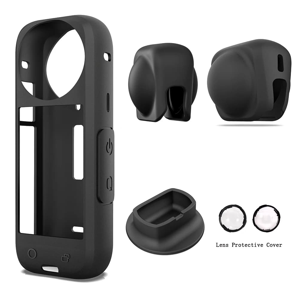 Base in silicone per Insta360 X4 + copriobiettivo + custodia protettiva con supporto verticale per accessori per action camera Insta 360 X4