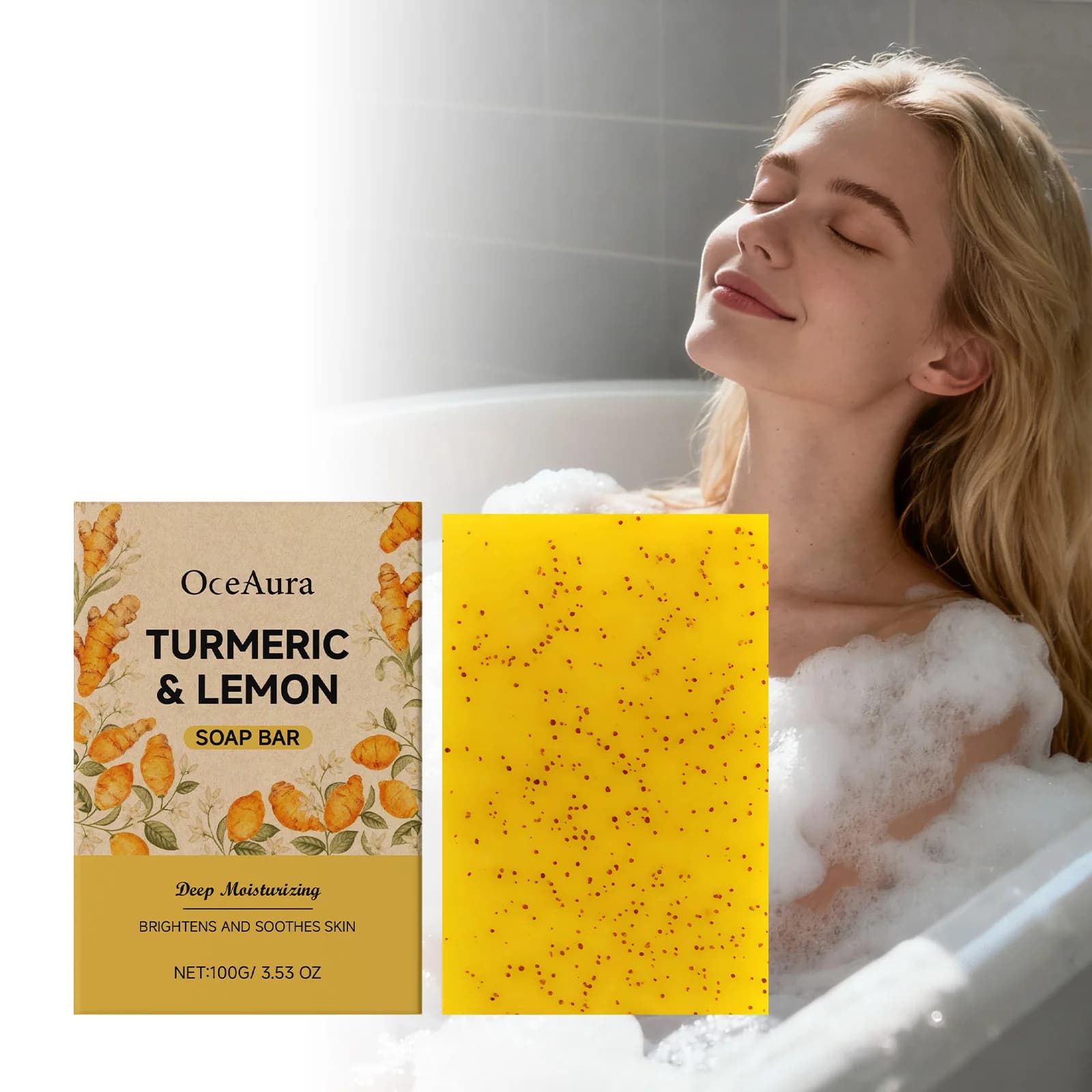 Turmeric Lemon Soap Brightening Glowing Body Rejuvenating Skin Exfoliating deep Cleaning Remove Pimples Anti Acne Handmade Soap