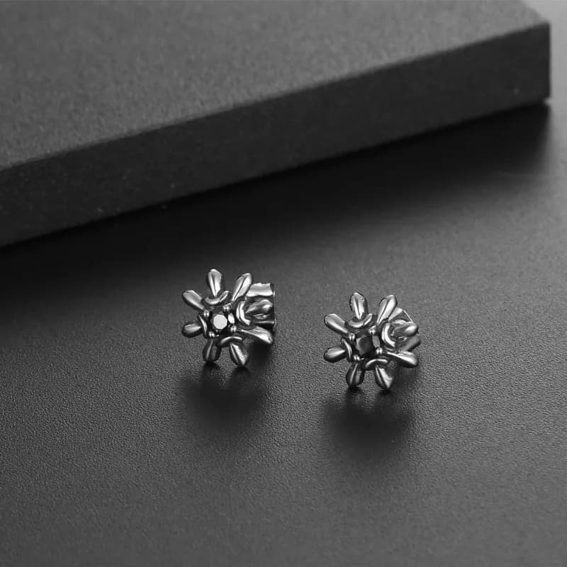 Korean version of button earrings with zircons titanium steel sunflower, women's earrings with fashionable temperament, stainless steel ear B