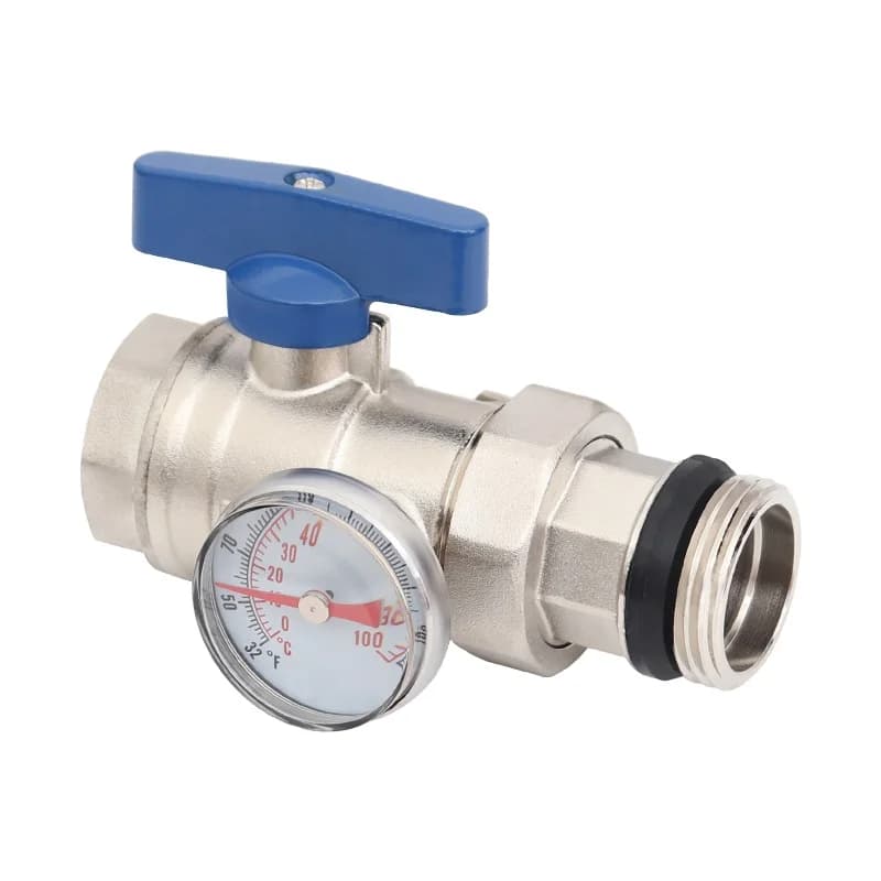 GLAM GL-B1010 Valvola a sfera per ritorno in ottone per riscaldamento a pavimento Separatore d'acqua Termometro rosso blu Porta da 1 "Porta nichelata