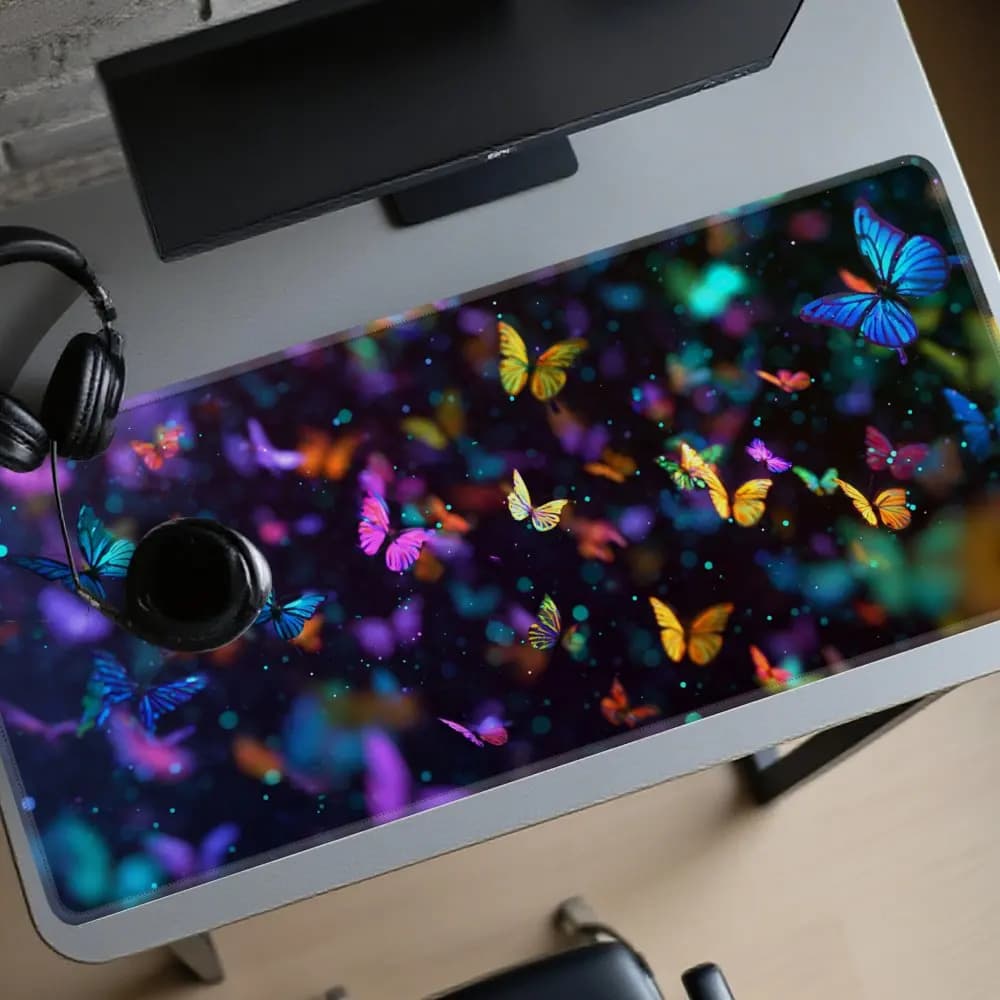 Tappetino per Mouse da Gaming XL Colorato a Forma di Farfalla, Antiscivolo in Gomma, per Ufficio e Gaming