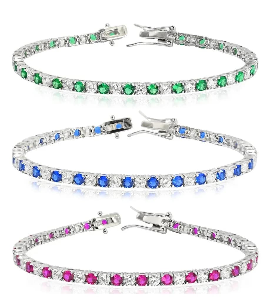 Nuovi Bracciali Tennis Rotondi con Zirconi Cubici per Donne, Placcati in Platino con Zirconi Verdi, Rosa e Blu, Gioielli alla Moda per Regali e Feste