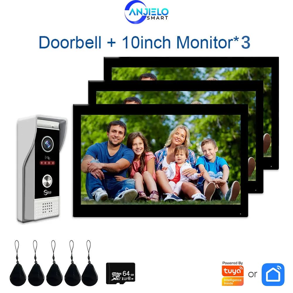 ANJIELO 1080P Wifi Video intercom bell Tuya Smart Home intercom RFID access control system for Villa Apartment 3 rooms