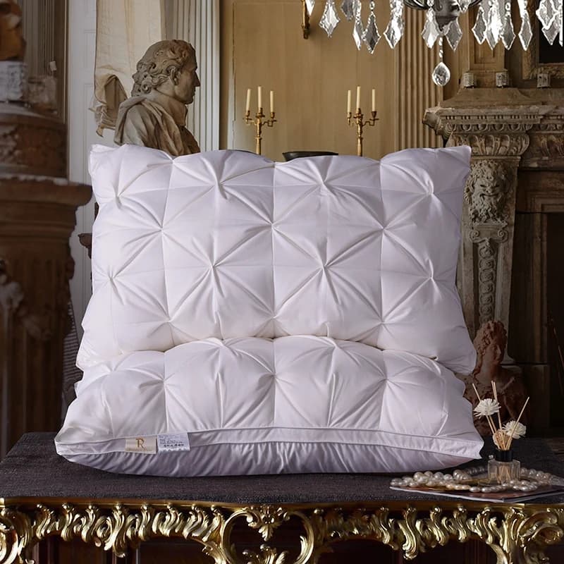 Lusso 100% piuma d'oca cuscini farciti pizzico piega Design protezione del collo letto cuscino in puro cotone per dormire