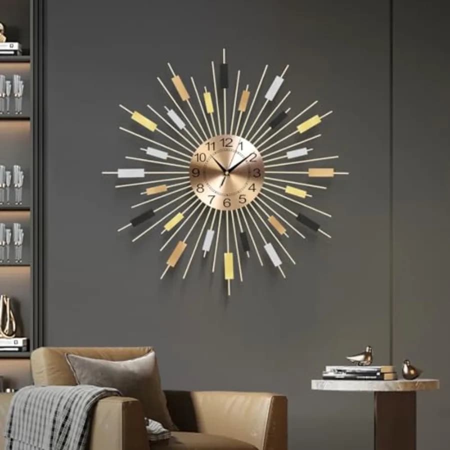 Orologio da parete da 3,6 pollici, silenzioso, grande, moderno, decorativo, a forma di sole, per soggiorno, camera da letto, cucina, ufficio
