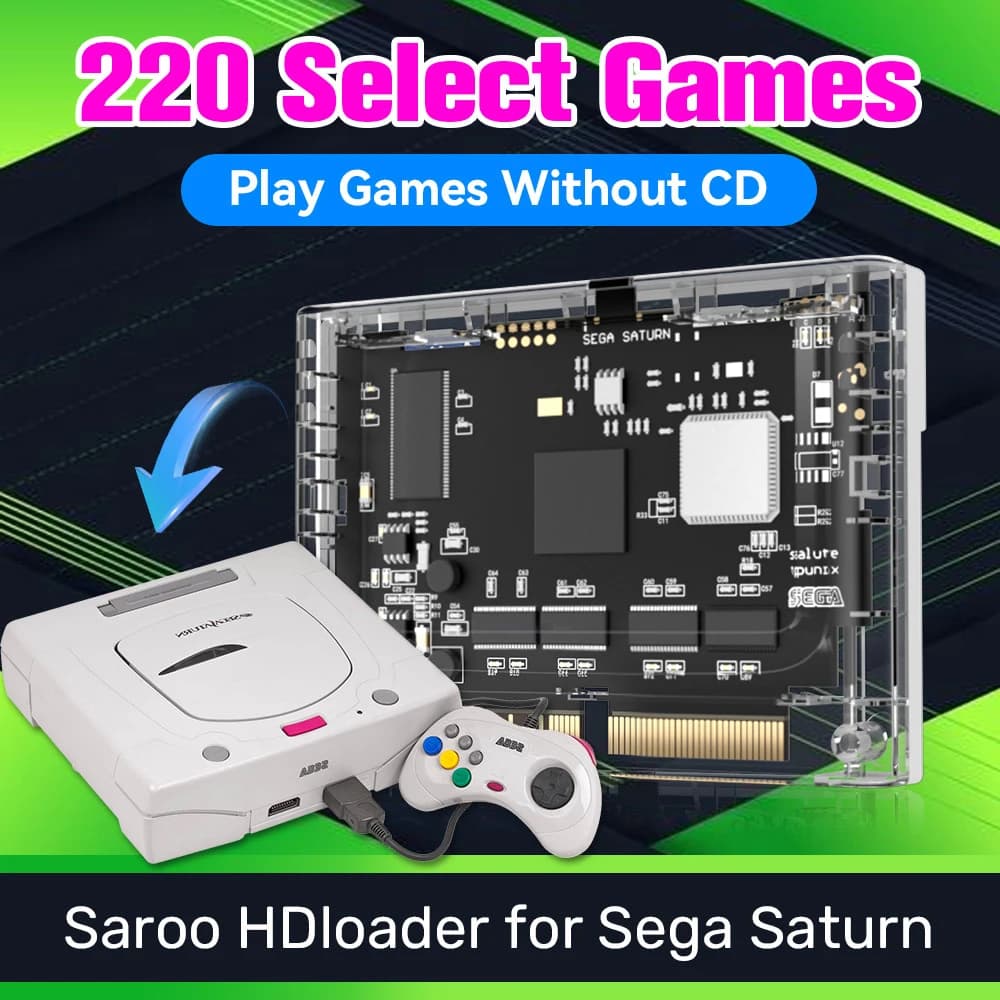 SAROO SS HDLoader per Sega Saturn 64G con oltre 220 giochi, gioca senza CD, Saturn HDloader Plug&Play, supporta schede di memoria per giochi.