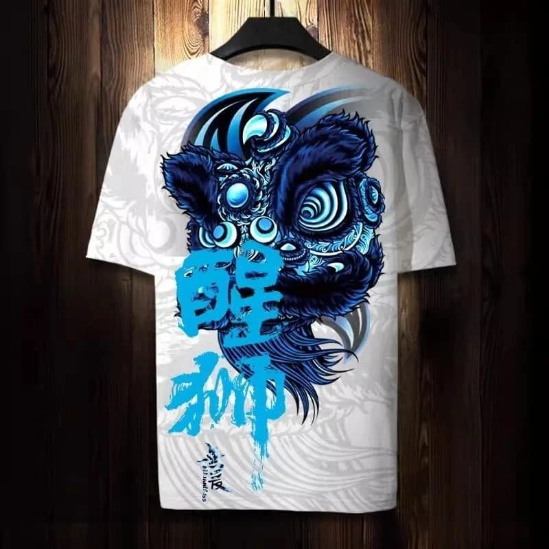 T-shirt modello Capodanno per uomo donna danza del leone cinese T-shirt stampate in 3D Casual Street O-Collo Top manica corta T-shirt larghe