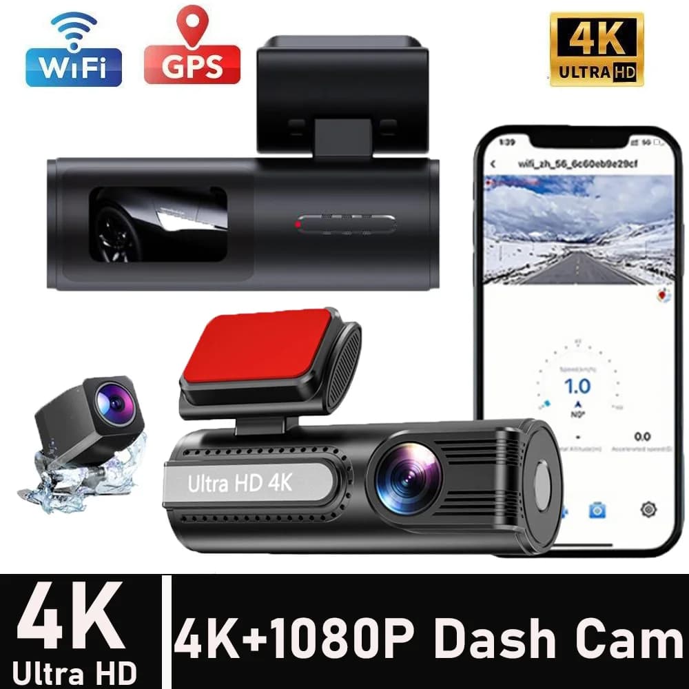 Dash Cam 4K Ultra HD for car DVR 4K + 1080P Front dashboard camera with GPS WiFi 24 hours parking night view