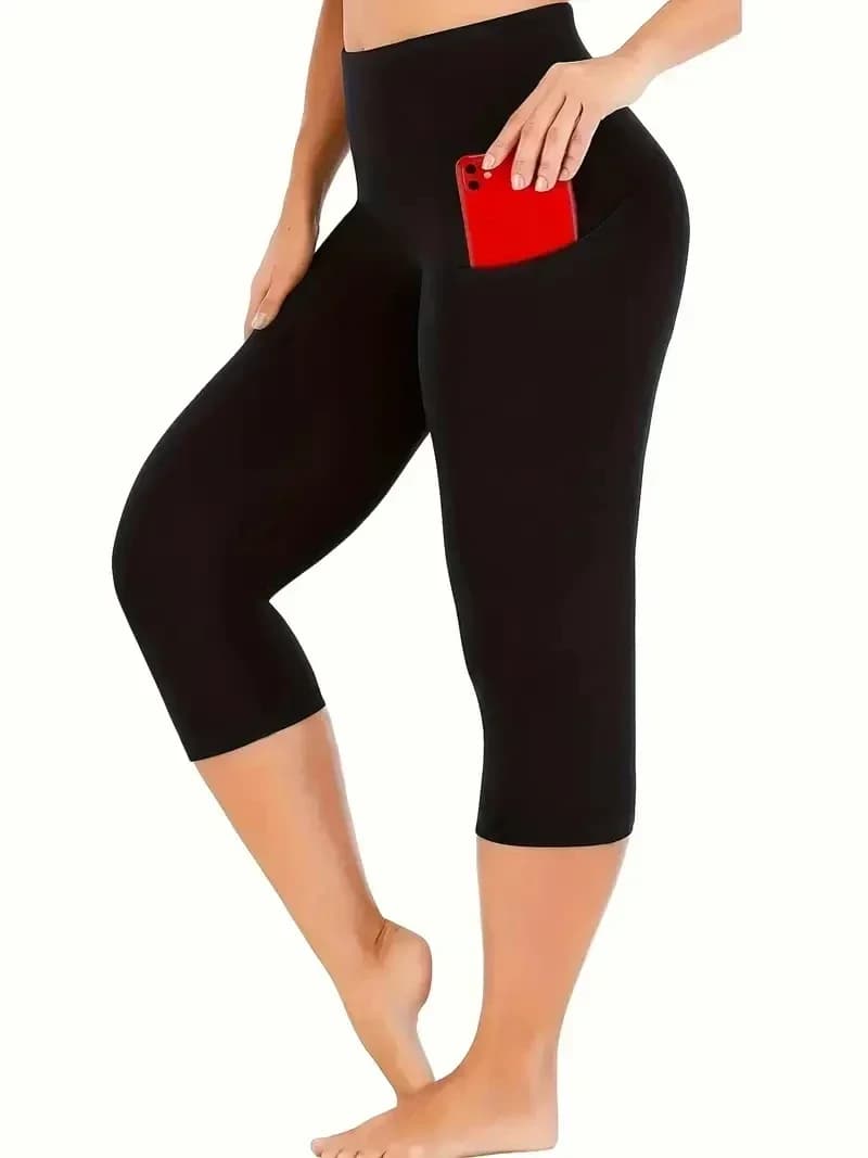 Plus Size 1XL-5XL summer pockets in solid color women's trousers versatile high waist Slim Leggings comfortable elastic short pants