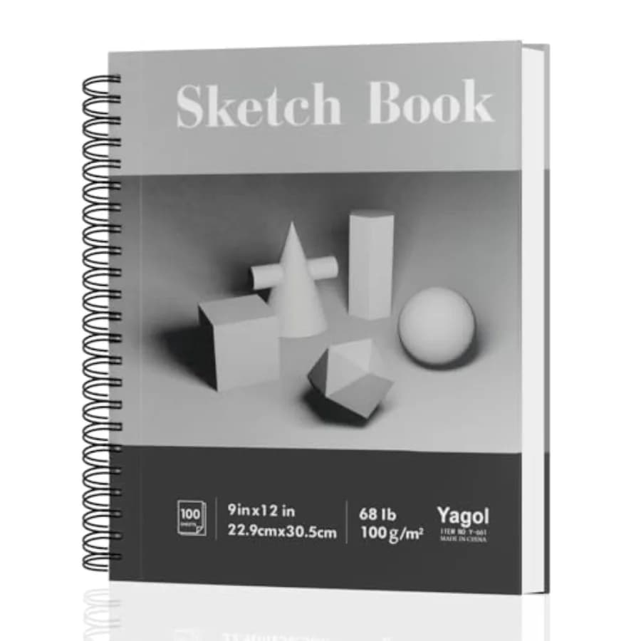 Sketch Book 9x12, 100 Sheets Spiral Bound Sketchbook, 68lb/100gsm Acid-Free Drawing Paper Pad for Sketching, Pencil, Charcoal a