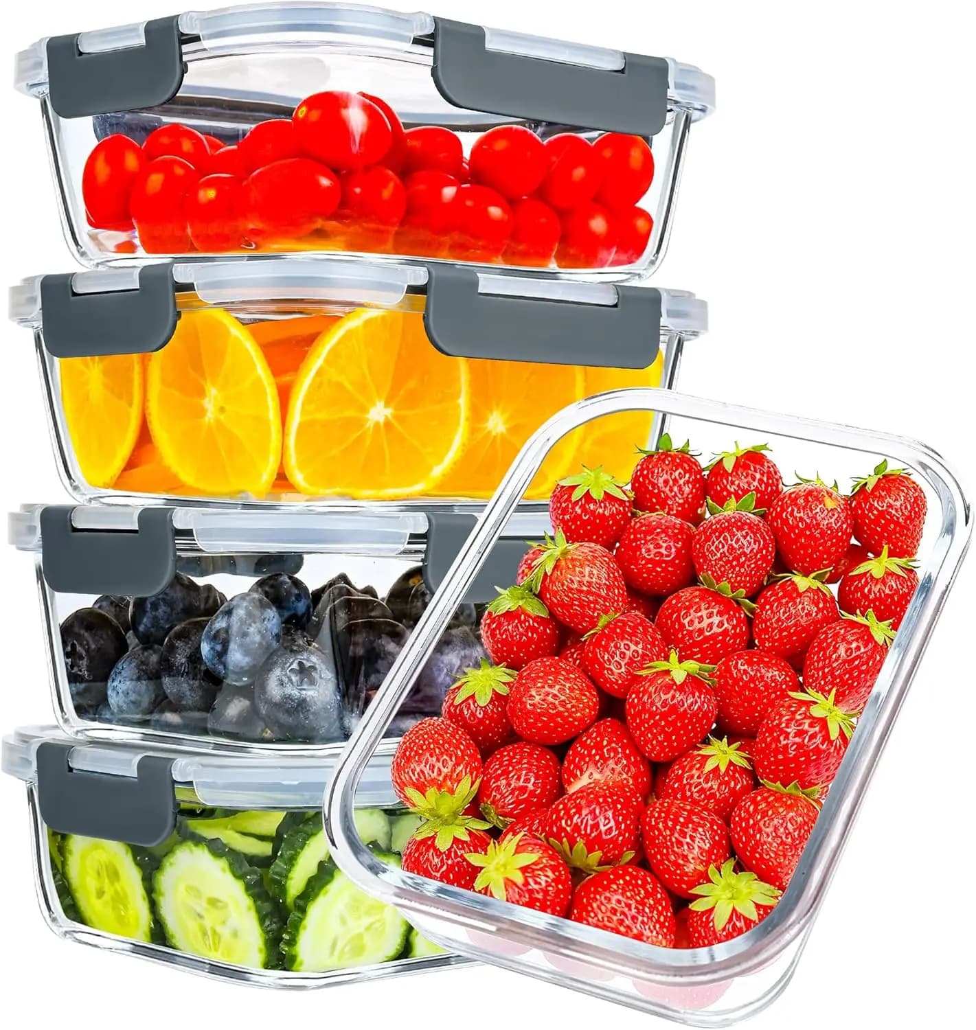 Set di 5 Contenitori in Vetro per Alimenti da 36 Oz con Coperchi, Contenitori in Vetro per Preparazione Pasti, Contenitori Ermetici per Pranzo in Cucina