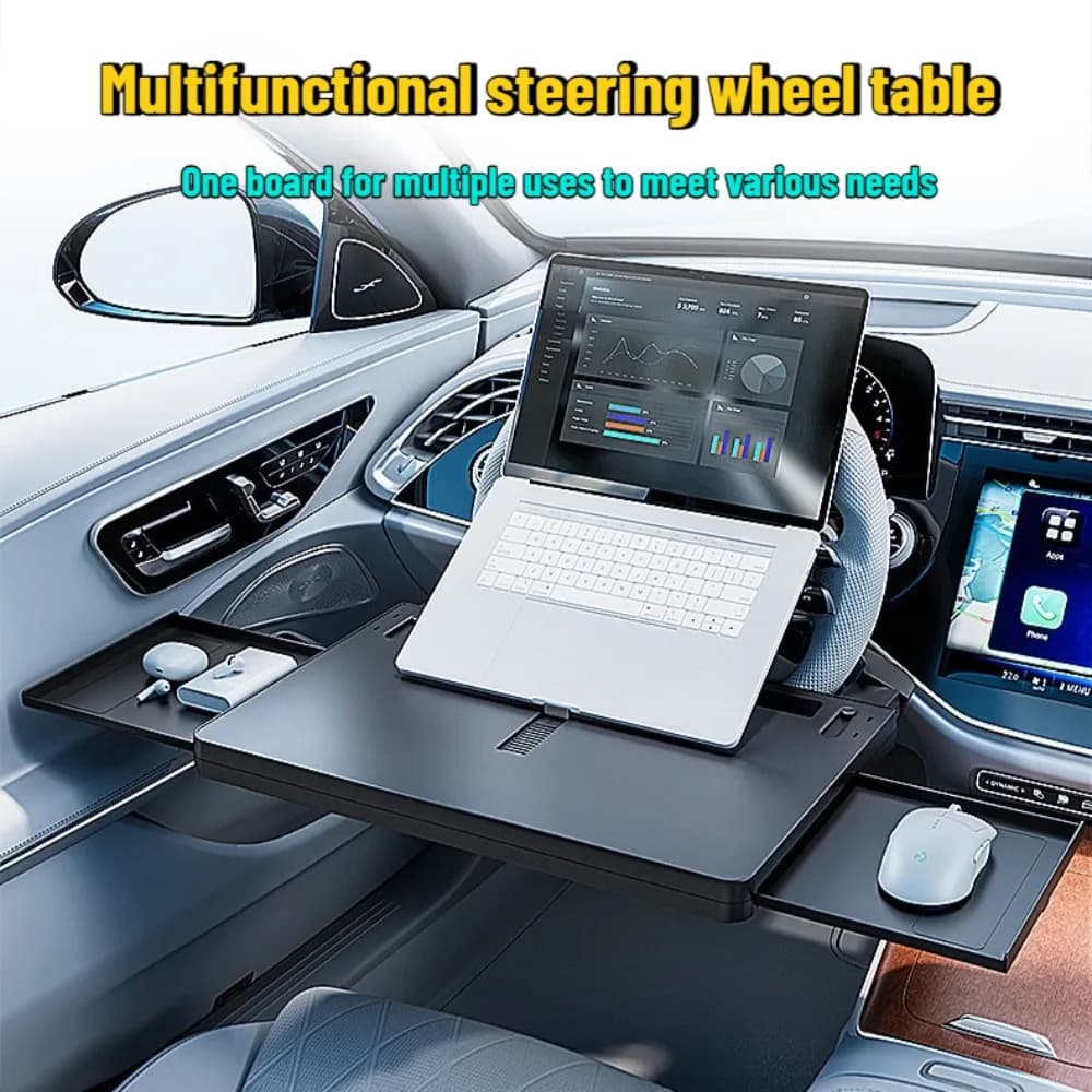 2026 New Car Tray Table Food Tray Desk Folding Laptop Desk Auto Steering Wheel Tray Mount Adjustable Water Cup Computer Bracket
