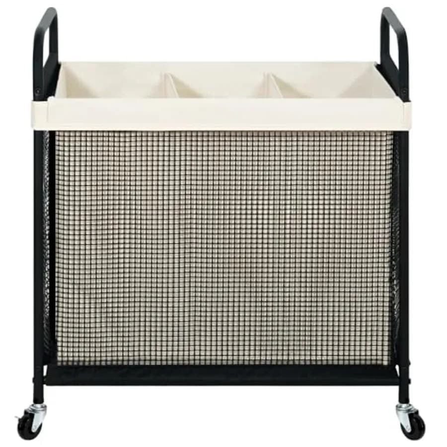 Basket 3 parts 120L, Trolley with Wheels and Bags Removable and Washable