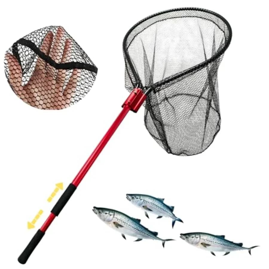 Guadino da pesca in acqua salata: alluminio, nero, manico telescopico ad alta resistenza 67-85 pollici, apertura rete 27 pollici per barca, molo
