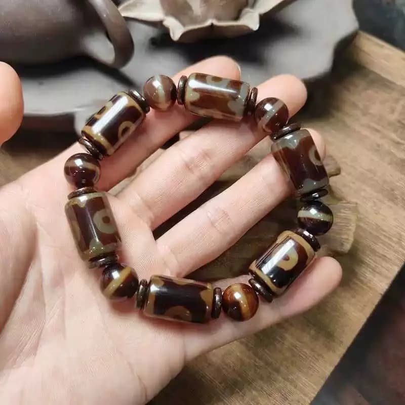 New Agate Nine-eyed Dzi Ethnic Style Couple Bracelet Fortune Bead Rosary Buddha