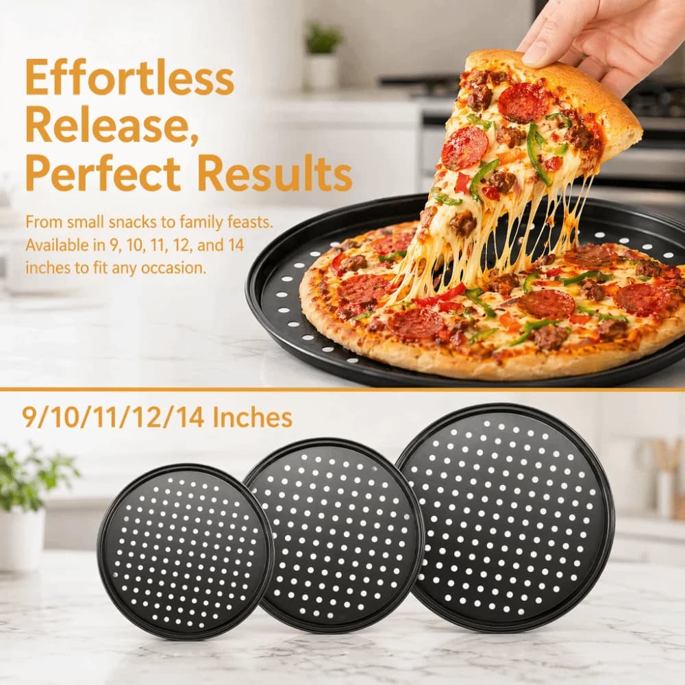 Carbon Steel Perforated Pizza Pan Set 9/10/11/12/14 Inch Mupti Purpose Pizza Baking Tray Round Non Stick Baking Tools
