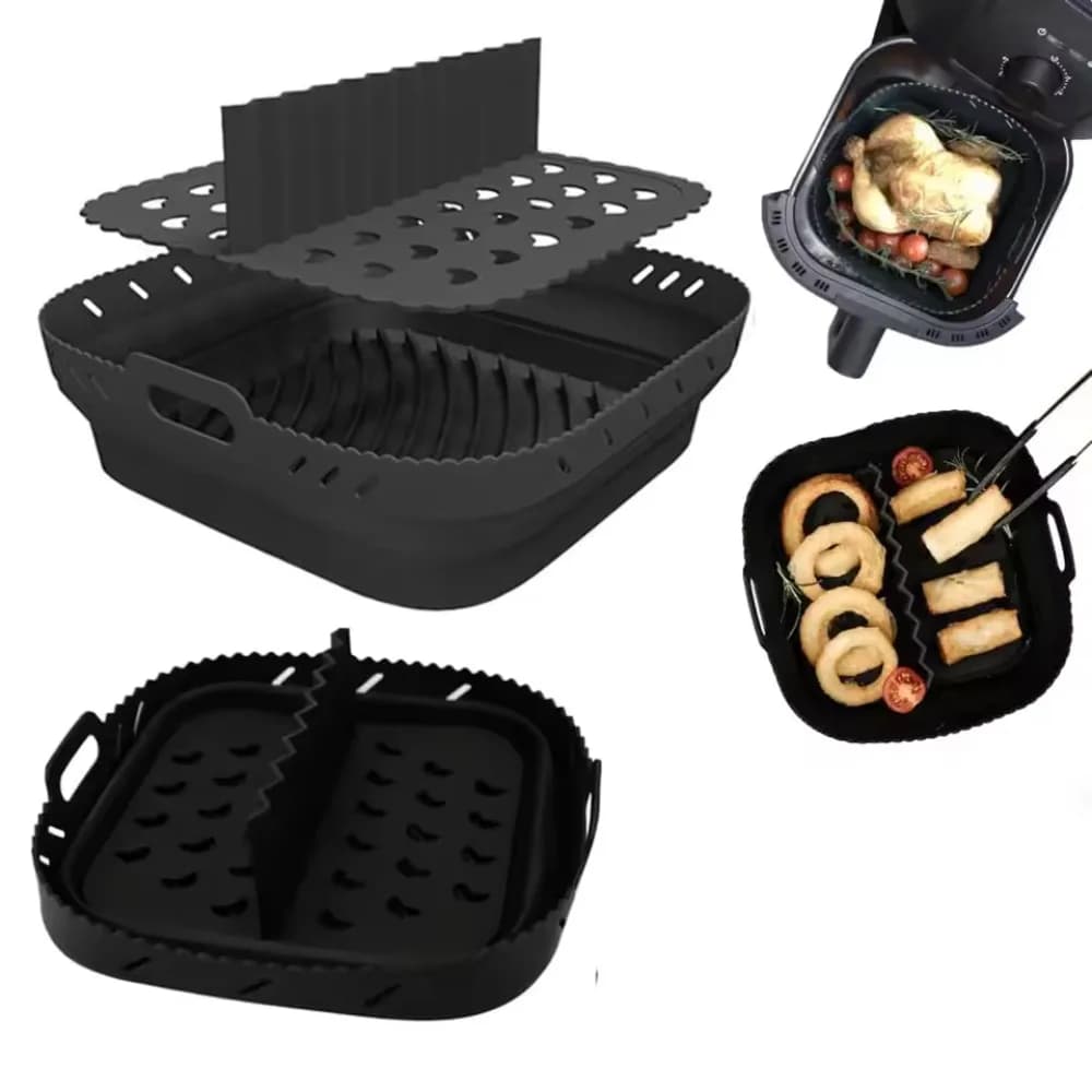Cestello in Silicone per Friggitrice ad Aria, Piatto Quadrato Riutilizzabile, Accessori per Cottura, Pieghevole 20cm/22cm, Utensile per Friggitrice ad Aria, Stampi per Cottura