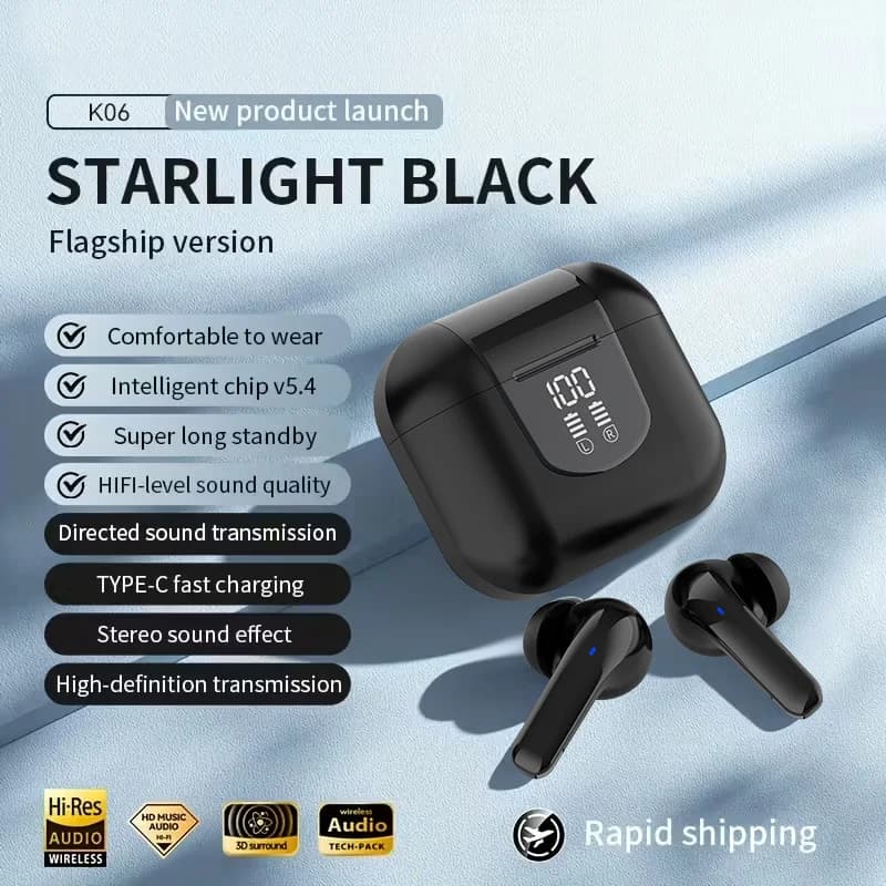 Auricolari Bluetooth 5.4 con Audio HIFI, Basso Consumo Energetico, Wireless per Sport, Impermeabili con Riduzione Attiva del Rumore