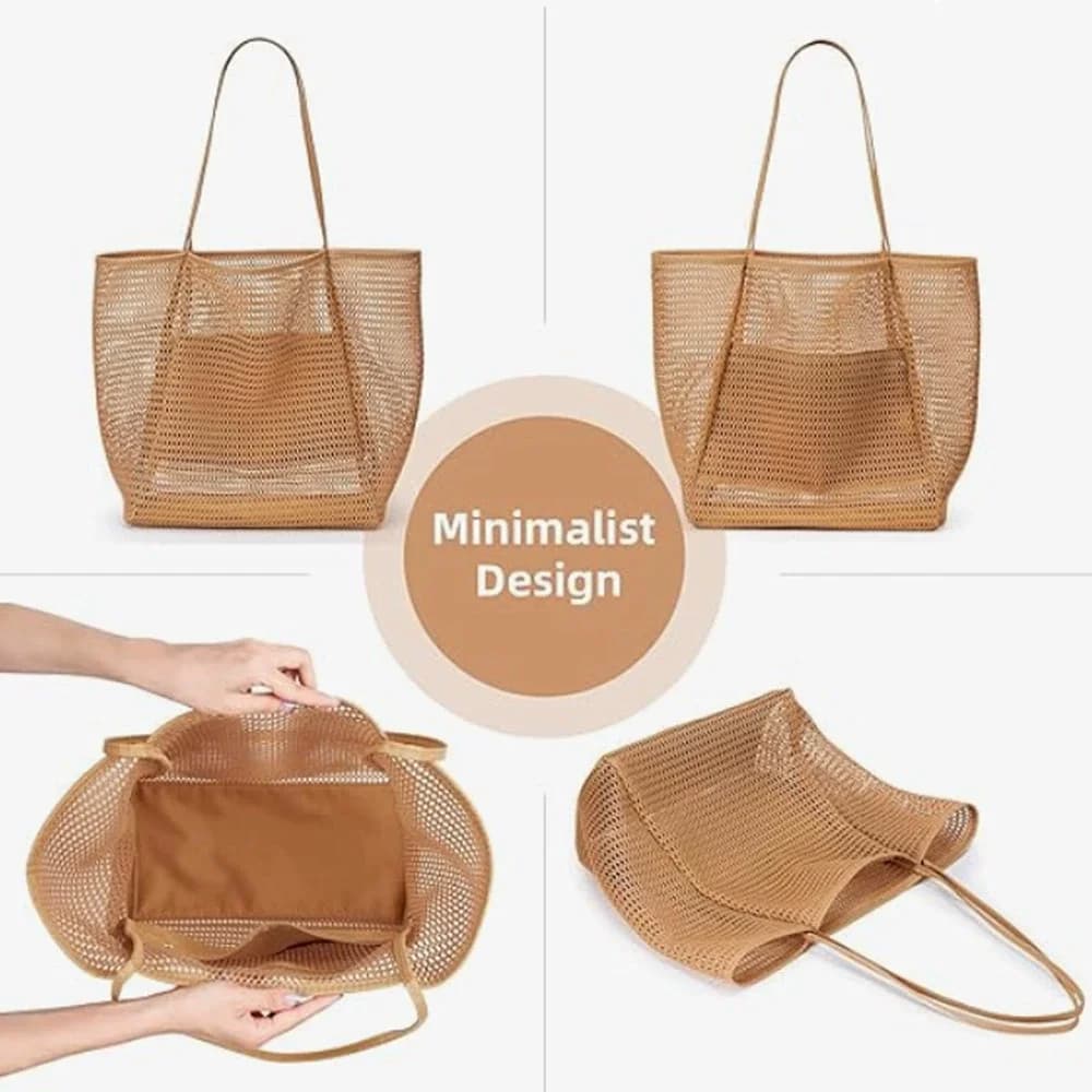 Foldable Mesh Beach Bag Large Capacity Waterproof Sandproof Women Shoulder Tote Bag Summer Outdoor Travel Shopping Handbag