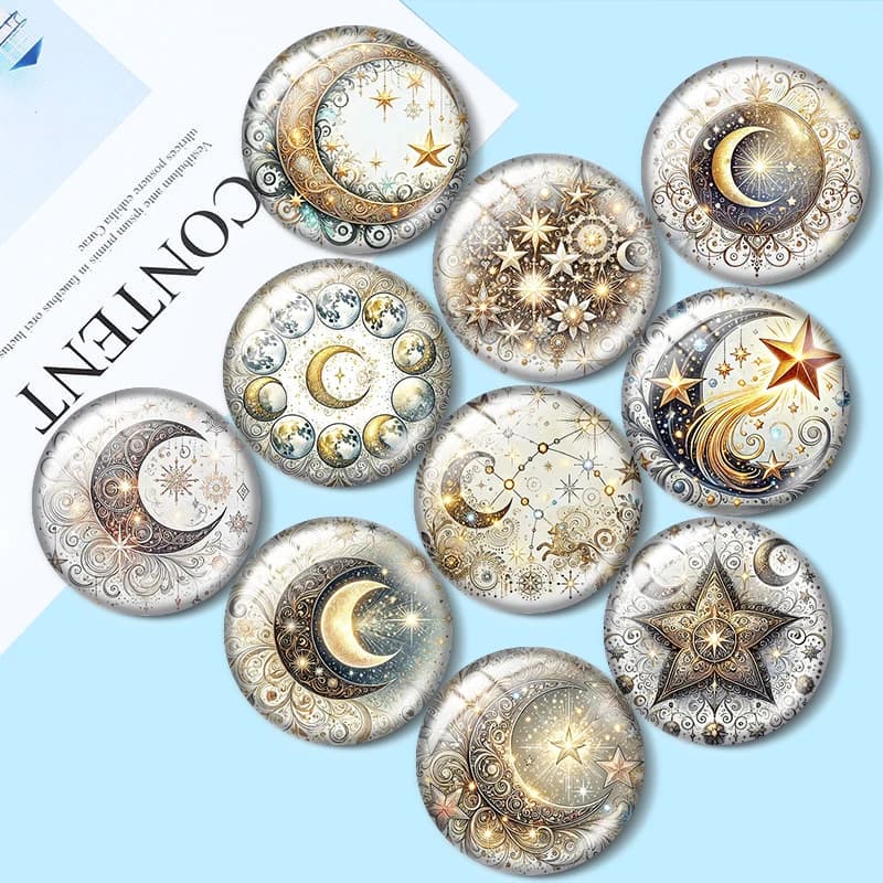 Ciondoli e anelli in vetro cabochon Mystic Star Moon da 12/18/20/25mm per la creazione di gioielli, orecchini e componenti per bracciali