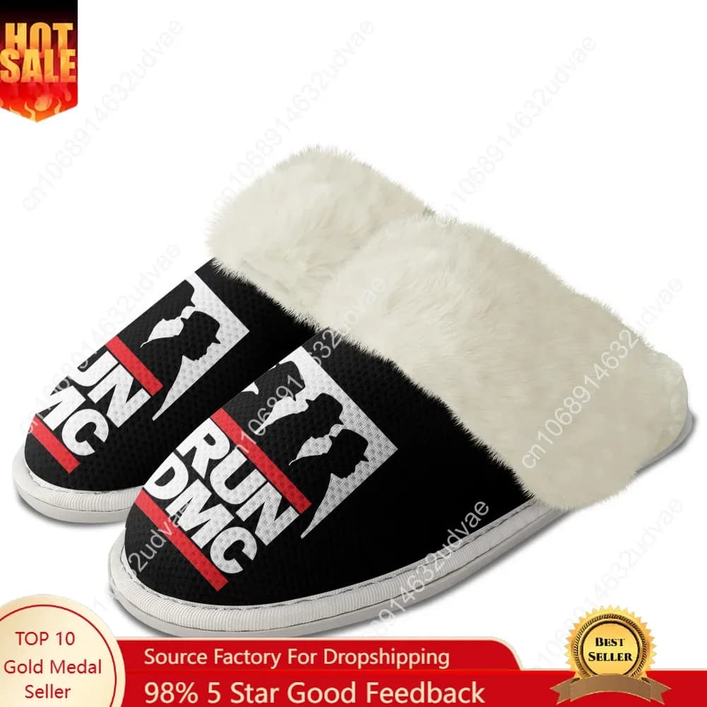 DMC Run Plush Slippers, Men's and Women's Shoes, Custom Thermal Slippers in Cotton for Home & Bedroom, Read & Fai-da- ♪