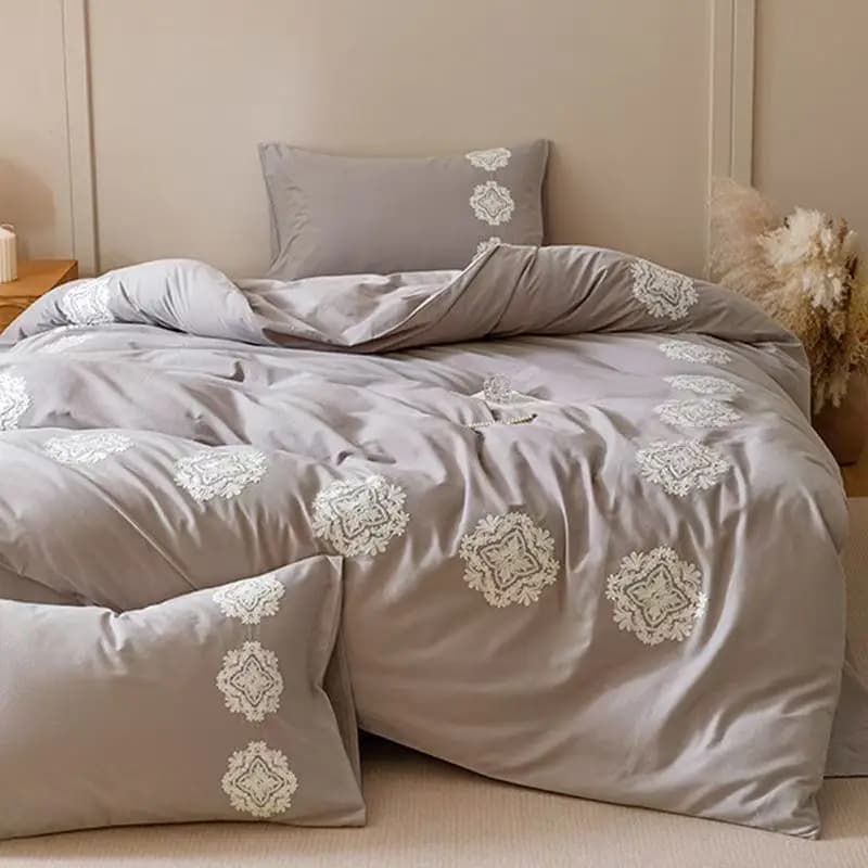 4 pieces set luxury embroidered bed linen set 100% cotton duvet for single bed double queen king size pillow