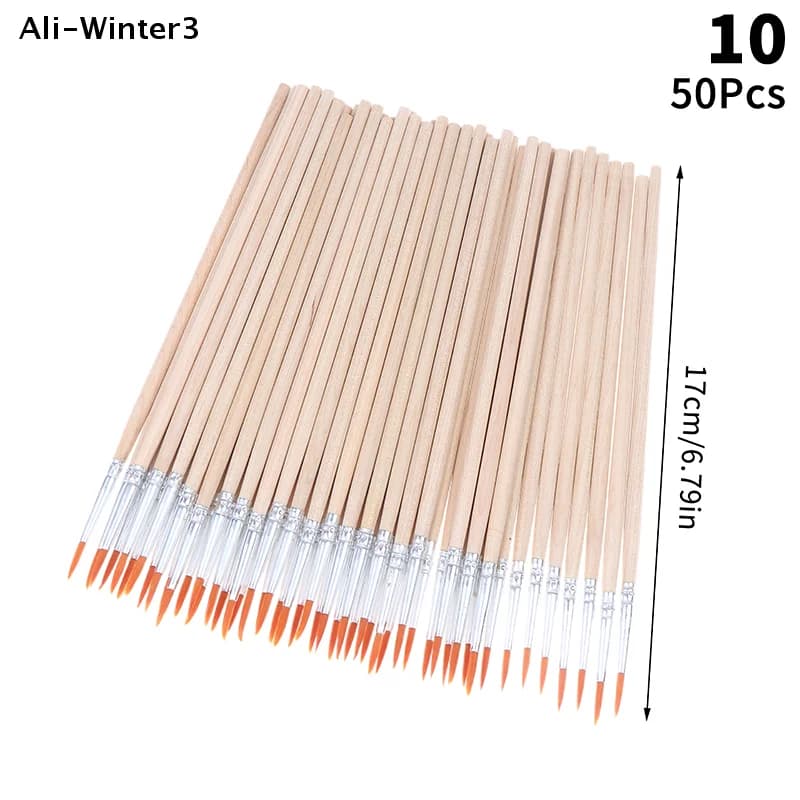 【WY】50Pcs/Pack Painting Brushes Art Round Flat Nylon Hair Paint Brush For Oil Acrylic Watercolor Kids/Artists/Beginners/Student