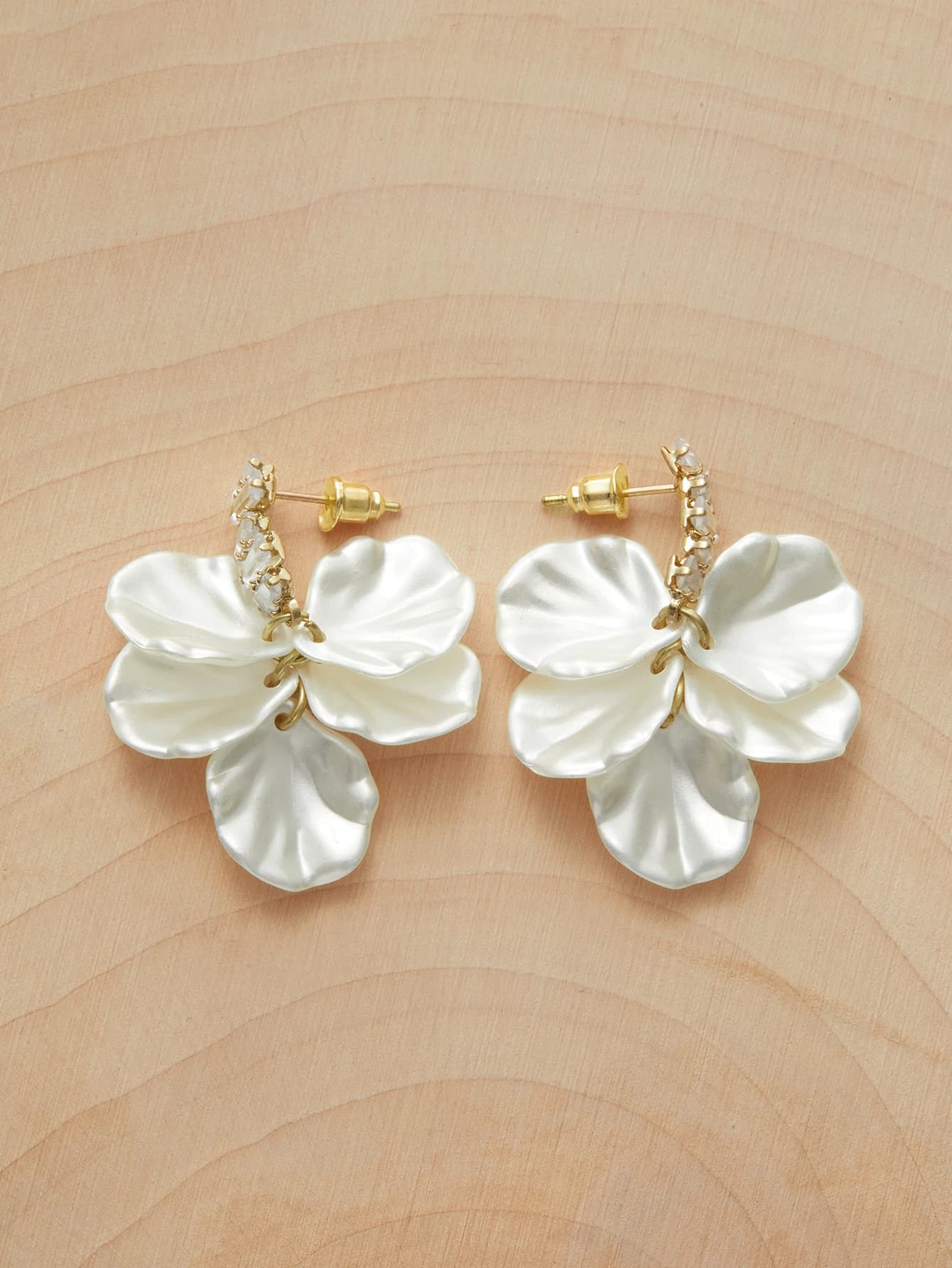 Glizzene 1pair French Style White Petal Shaped Drop Earrings Valentine's Day Wedding Wedding