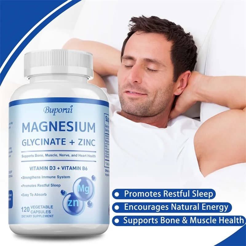Magnesium Glycinate + Zinc Supplement - Improve Sleep, Reduce Leg Cramps, Soothes Nerves, Promotes Bone, Joint and Brain Health