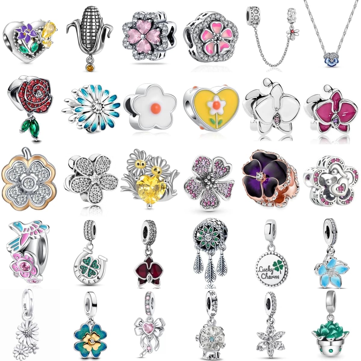 Perline con ciondoli a forma di farfalla in argento sterling 925 con fiori colorati, quadrifoglio, adatti per braccialetti originali, squisiti gioielli fai da te