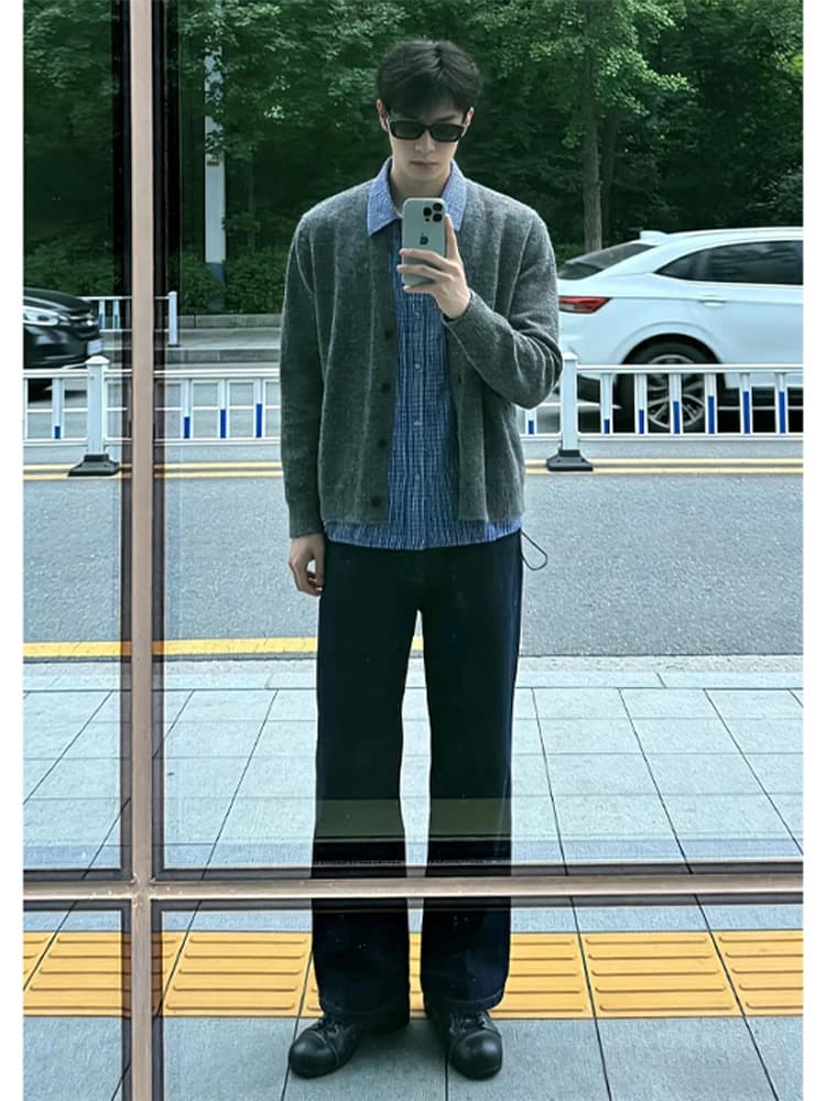 Jeans Cleanfit Originali Neri da Uomo, Stile High Street, Gamba Dritta Larga, Pantaloni Giovanili a Vita Media in Altre Fibre
