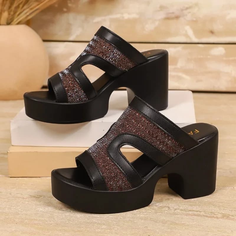 Pantofole con plateau Tacco largo Donna Estate Taglie forti Temperamento Piccolo uomo Piattaforma con bocca di pesce rialzata Tacco alto Lavaggio fresco