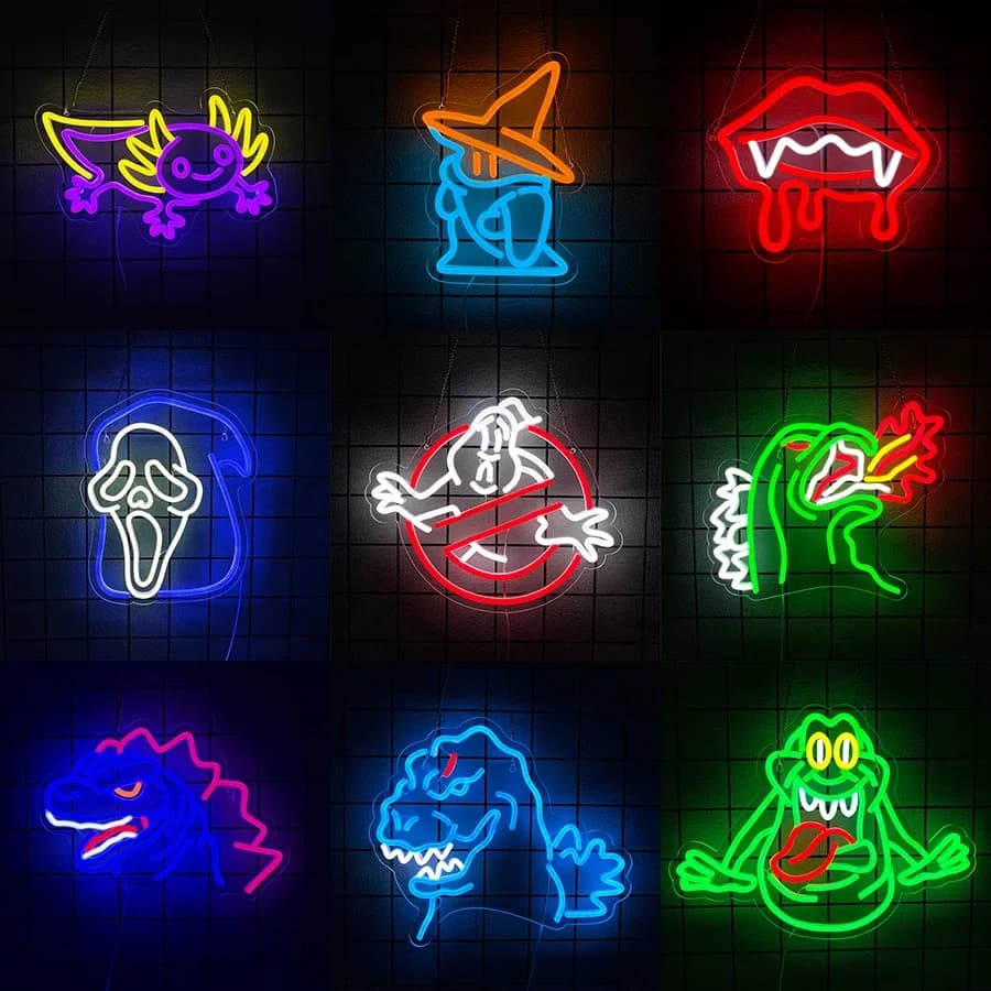 Ghost Candy Bar Insegna al neon spagnola per la decorazione della parete per la stanza Margini completi Camera da letto Nome della luce LED Busters Dinosaur Party Cave Man