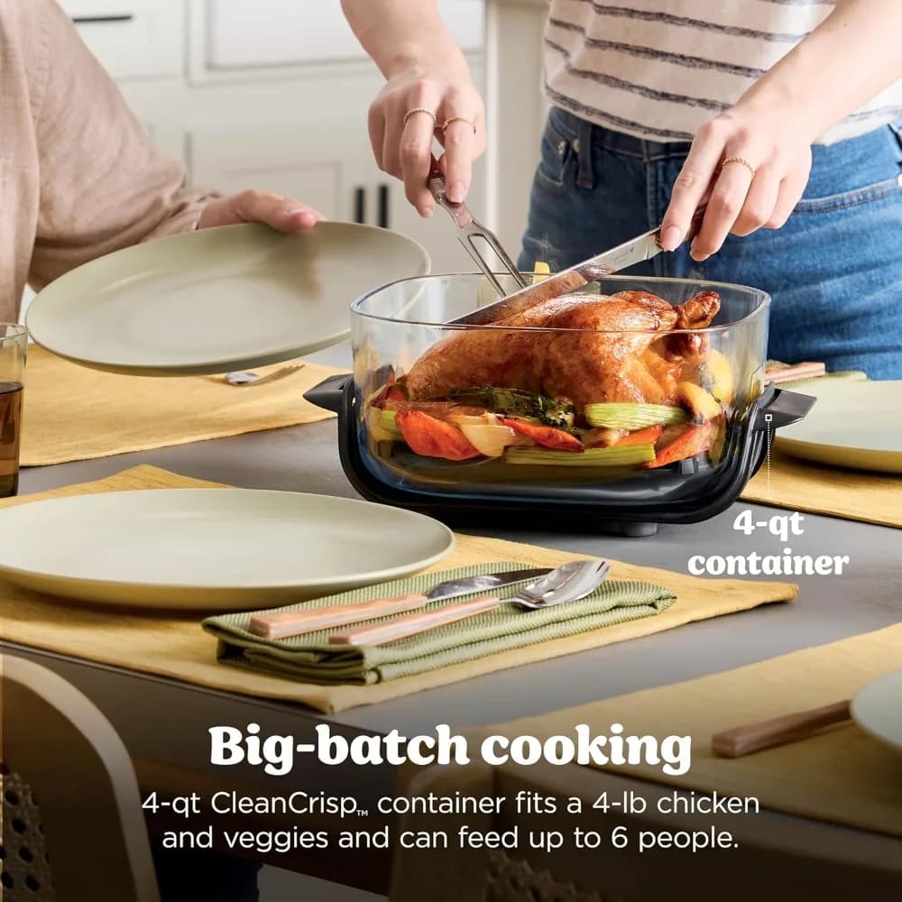 4QT Glass Air Fryer Oven 4-in-1 with 6-Cup Containers Max Crisp Bake Recrisp 450°F