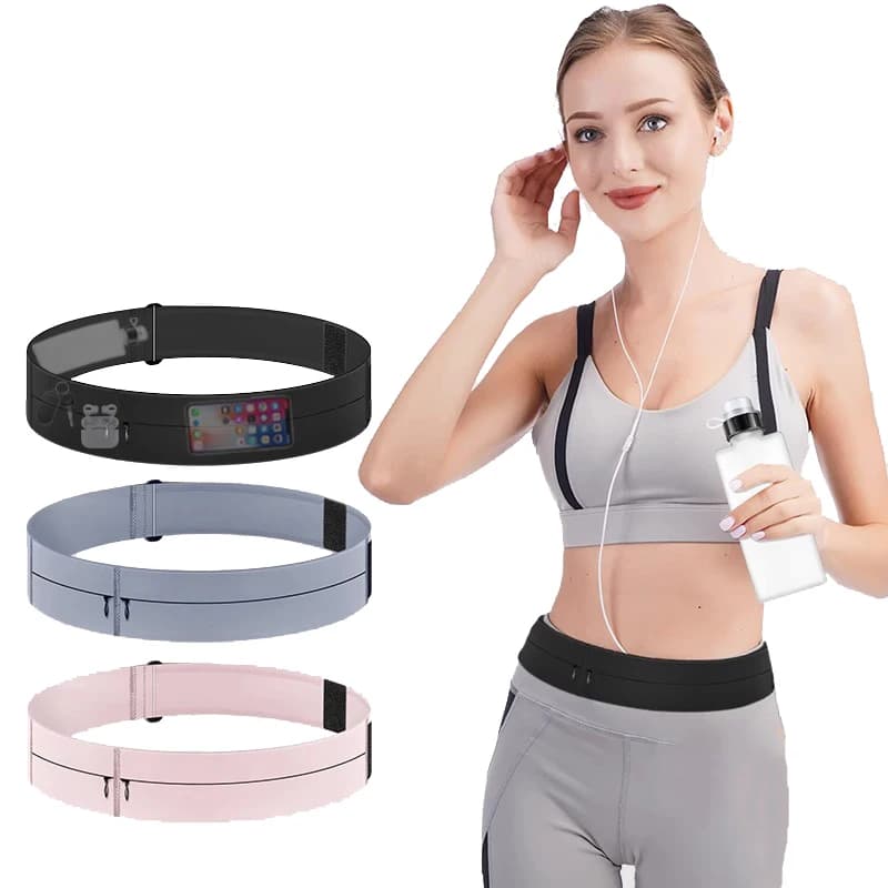 Invisible 3 Pocket Running Belt for Phone, Lightweight Multifunction for Men and Women, for Marathon and Fitness