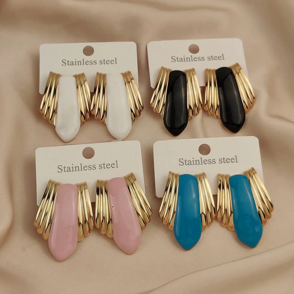 Nuovi orecchini da donna placcati in oro 18 carati con smalto colorato irregolare, acciaio inossidabile impermeabile e che non sbiadisce, regalo della moglie