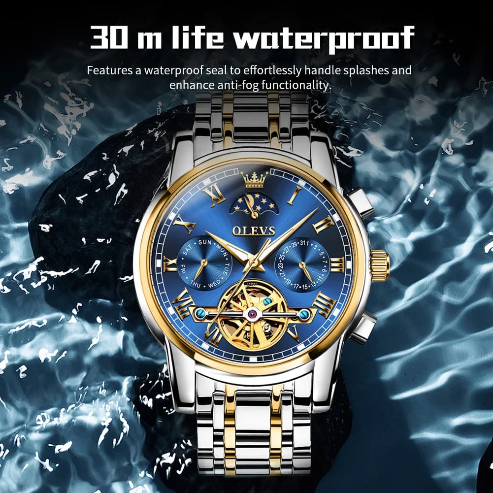 OLEVS 6617 Brand original authentic watches for man luxury Gift Box Steel belt multifunctional tourbillon mechanical men's watch