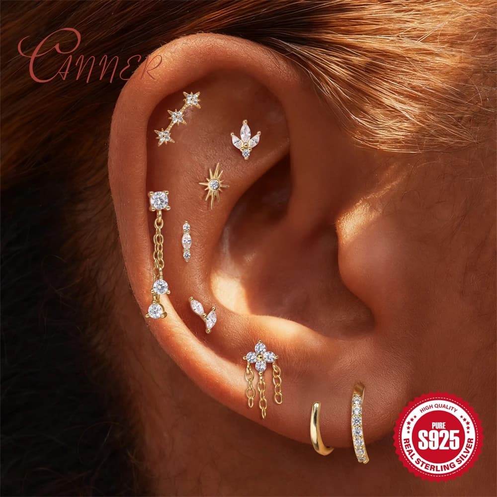 CANNER Orecchini a Forma di Cuore in Argento Sterling 925 con Zirconi a Stella/Occhi di Cavallo e Nappine per Donne, Regalo per la Festa della Mamma